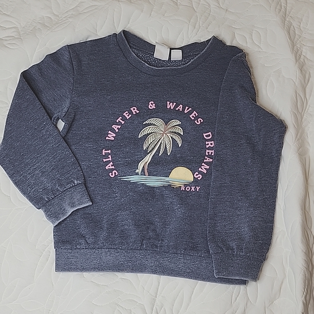 Roxy girls Ribbed Crew neck Sweater, Size 6, Heathered Navy Blue.